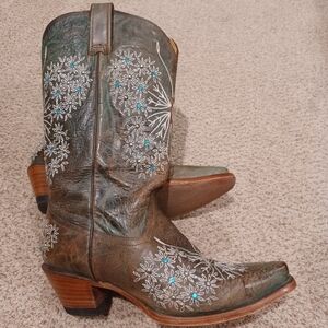 Corral Womens Butterfly Turquoise Distress Leather Country Boots Sz 9M